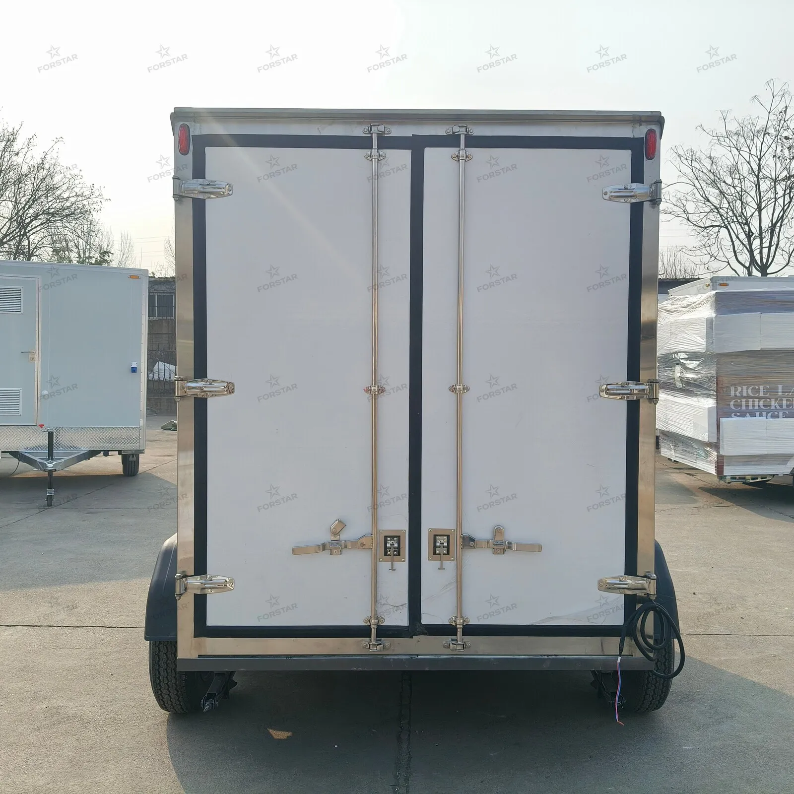 SC260 2 Door Mobile Refrigerated Cold Room Trailer - Rear Dual Cam-Lock Doors Closed View