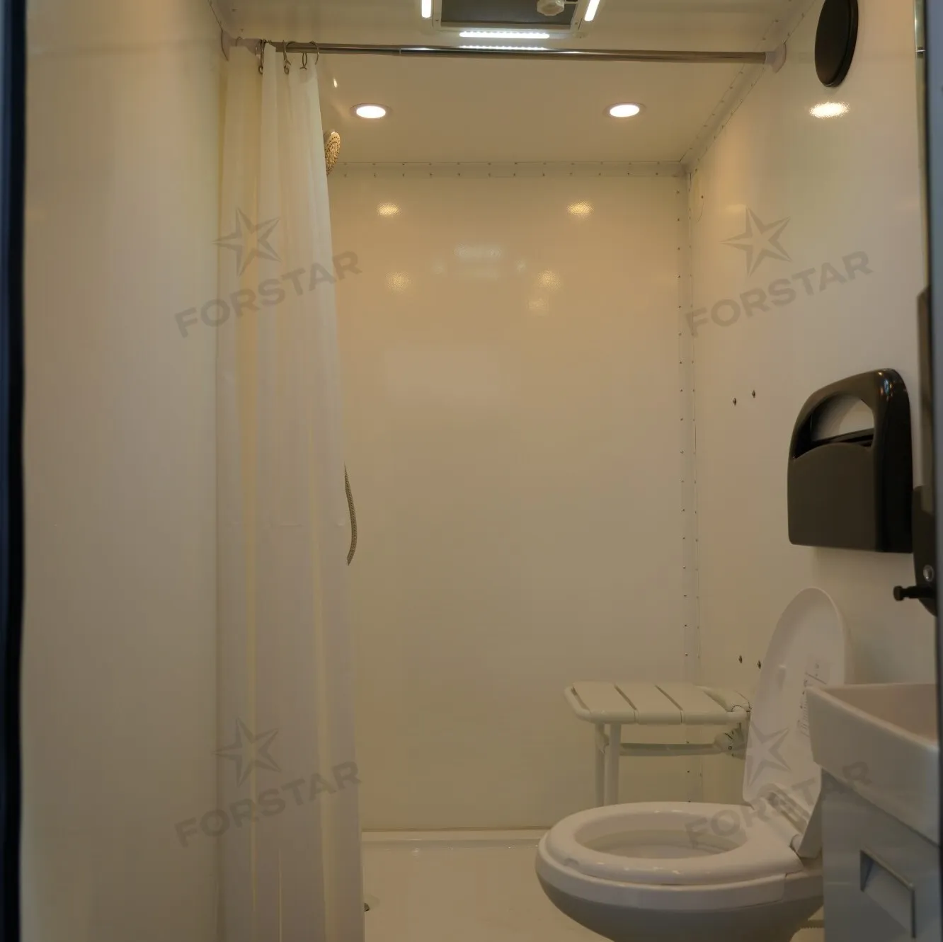 SK380S 3 Door 3 Station Restroom & Shower Combo Trailer interior