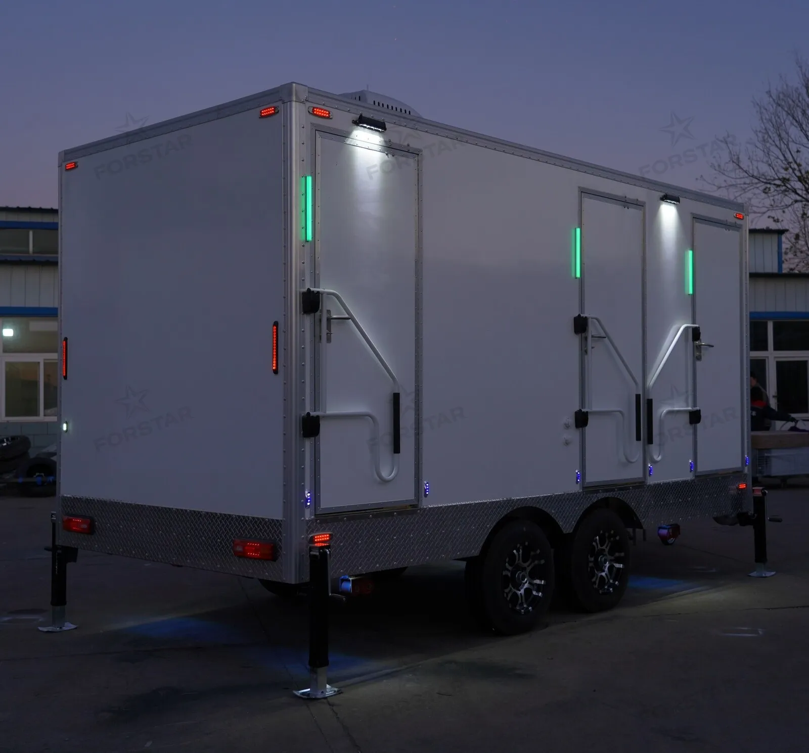 SK380S 3 Door 3 Station Restroom & Shower Combo Trailer exterior
