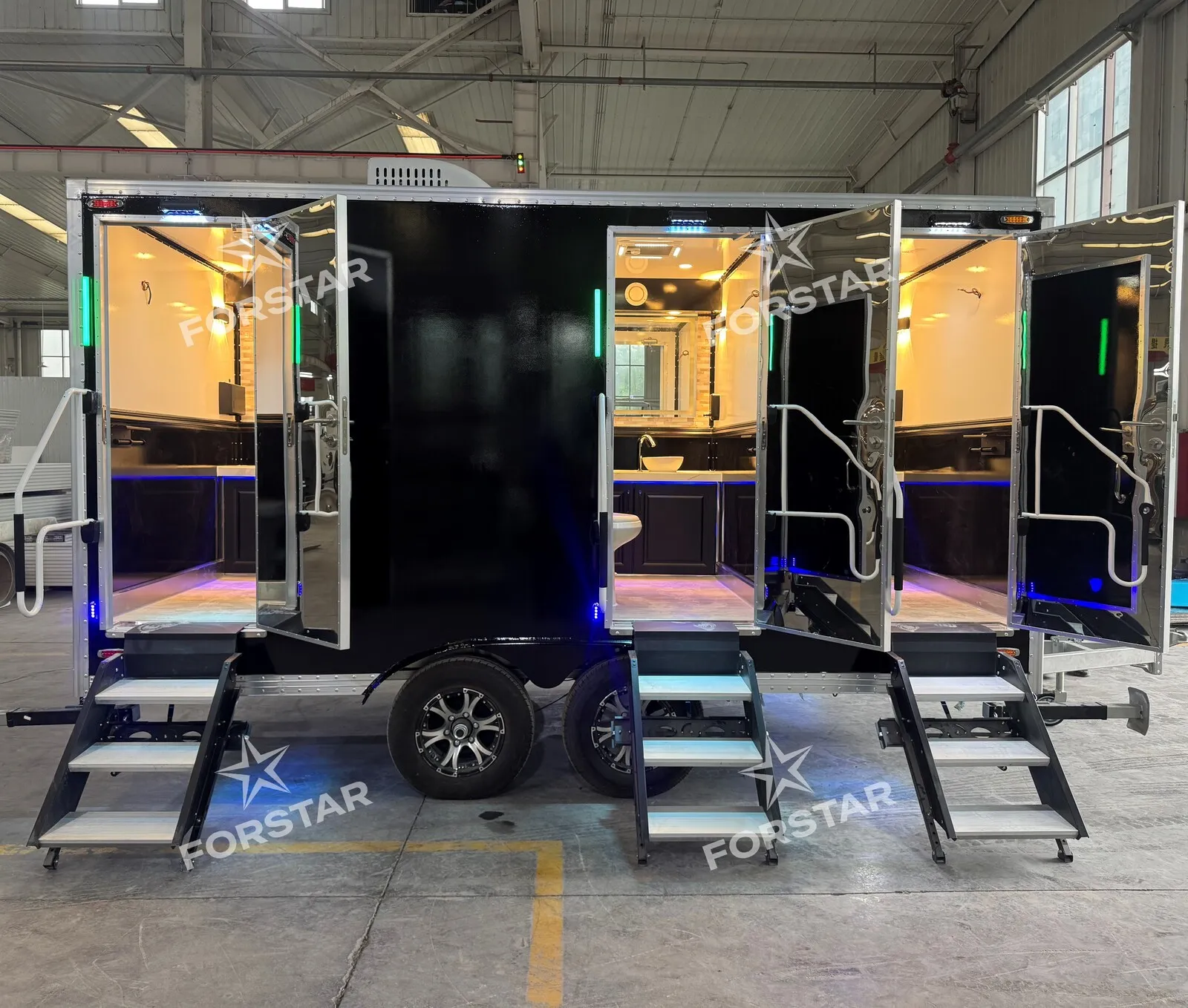 ST450 Black 3 Door 4 Station Luxury Restroom Trailer gallery image 6