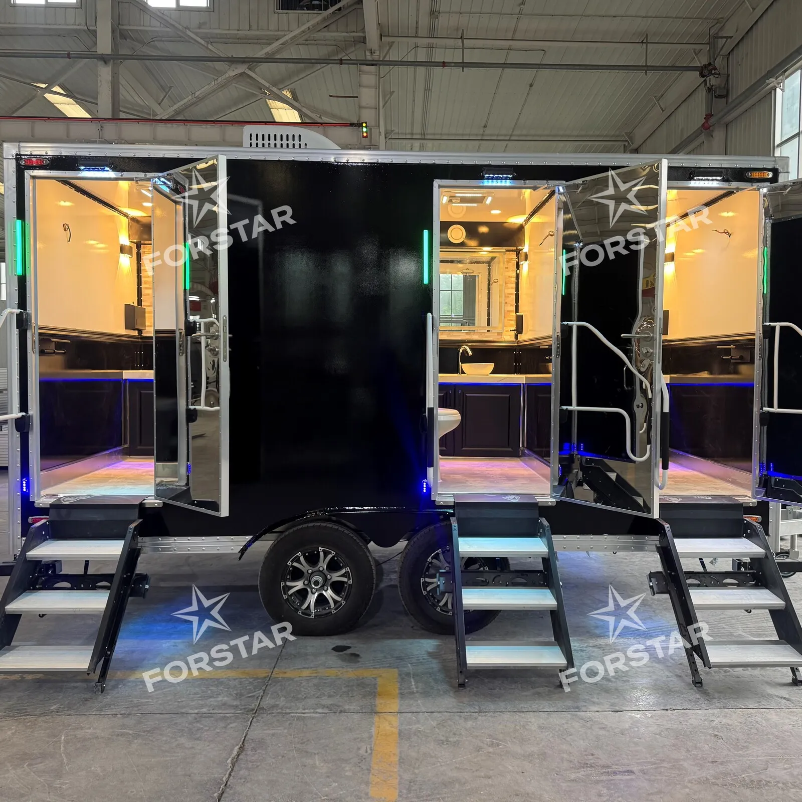 ST450 Black 3 Door 4 Station Luxury Restroom Trailer